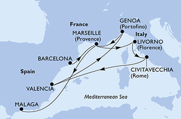 Španělsko, Francie, Itálie z Barcelony na lodi MSC Sinfonia