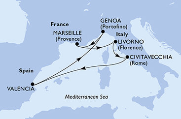 Francie, Itálie, Španělsko z Marseille na lodi MSC Sinfonia