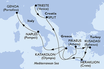 Itálie, Chorvatsko, Řecko, Turecko na lodi MSC Splendida