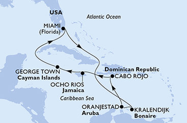 USA, Bonaire, Aruba, Dominikánská republika, Jamajka, Kajmanské ostrovy z Miami na lodi MSC Poesia