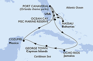 USA, Bahamy, Jamajka, Kajmanské ostrovy, Mexiko z Port Canaveralu na lodi MSC Grandiosa