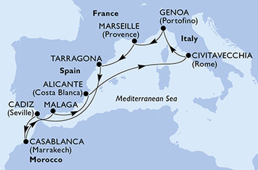 Itálie, Francie, Španělsko, Maroko z Civitavecchia na lodi MSC Magnifica