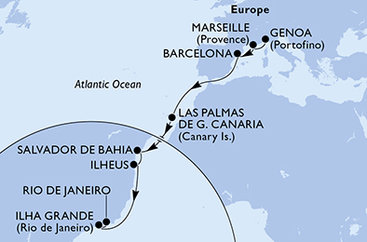 Itálie, Francie, Španělsko, Brazílie z Janova na lodi MSC Divina