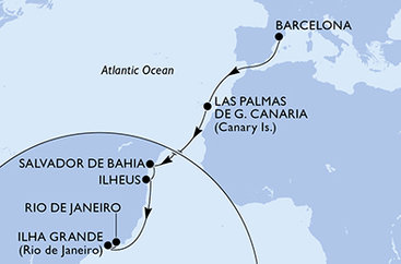Španělsko, Brazílie z Barcelony na lodi MSC Divina