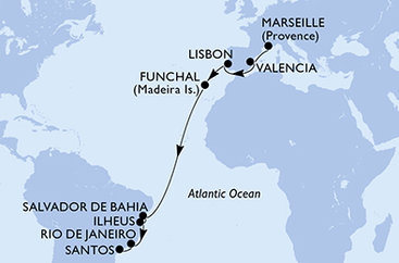 Francie, Španělsko, Portugalsko, Brazílie z Marseille na lodi MSC Musica