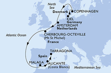 Německo, Dánsko, Nizozemsko, Francie, Španělsko z Kielu na lodi MSC Euribia