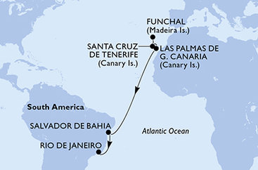 Portugalsko, Španělsko, Brazílie z Funchalu na lodi MSC Virtuosa