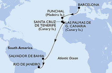 Španělsko, Portugalsko, Brazílie z Barcelony na lodi MSC Virtuosa