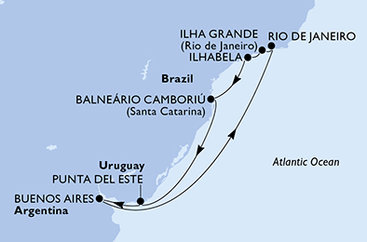Argentina, Brazílie, Uruguay z Buenos Aires na lodi MSC Splendida
