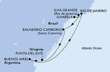 Argentina, Brazílie, Uruguay z Buenos Aires na lodi MSC Splendida