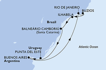 Argentina, Brazílie, Uruguay z Buenos Aires na lodi MSC Splendida