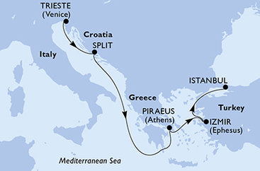 Itálie, Chorvatsko, Řecko, Turecko na lodi MSC Splendida