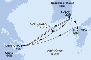 Čína, Jižní Korea, Japonsko ze Šanghaje na lodi MSC Bellissima