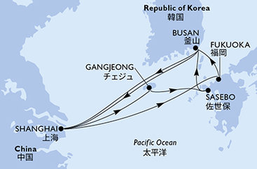 Čína, Jižní Korea, Japonsko ze Šanghaje na lodi MSC Bellissima