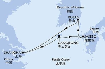 Čína, Jižní Korea, Japonsko ze Šanghaje na lodi MSC Bellissima