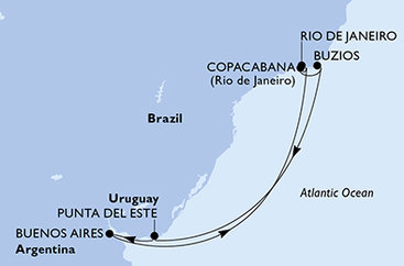 Brazílie, Uruguay, Argentina z Rio de Janeira na lodi MSC Splendida