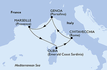 Itálie, Francie z Civitavecchia na lodi MSC Sinfonia