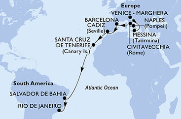 Itálie, Španělsko, Brazílie z Marghery na lodi MSC Armonia