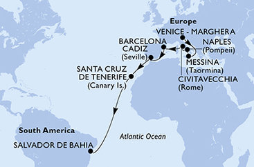 Itálie, Španělsko, Brazílie z Marghery na lodi MSC Armonia