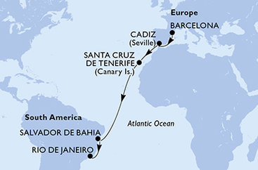 Španělsko, Brazílie z Barcelony na lodi MSC Armonia