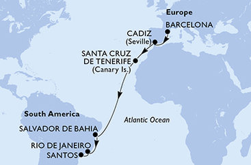 Španělsko, Brazílie z Barcelony na lodi MSC Armonia