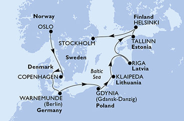 Norsko, Dánsko, Německo, Polsko, Litva, Lotyšsko, Estonsko, Finsko, Švédsko z Osla na lodi MSC Magnifica