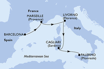 Španělsko, Francie, Itálie z Barcelony na lodi MSC Splendida