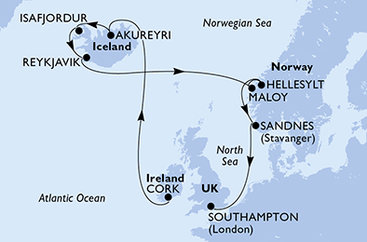 Irsko, Island, Norsko, Velká Británie z Corku na lodi MSC Virtuosa