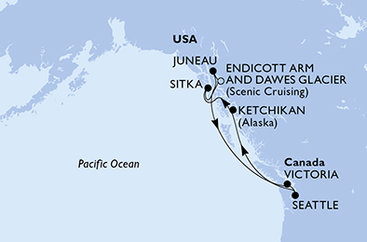USA, , Kanada ze Seattlu na lodi MSC Poesia