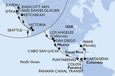 USA, Kanada, Mexiko, Kostarika, Panama, Kolumbie ze Seattlu na lodi MSC Poesia