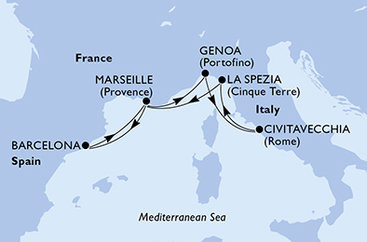 Španělsko, Francie, Itálie z Barcelony na lodi MSC World Europa