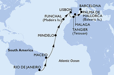 Brazílie, Kapverdy, Portugalsko, Maroko, Španělsko z Rio de Janeira na lodi MSC Seaview