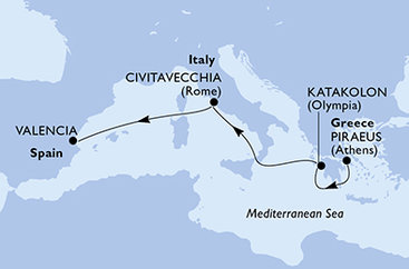 Řecko, Itálie, Španělsko z Pirea na lodi MSC Sinfonia