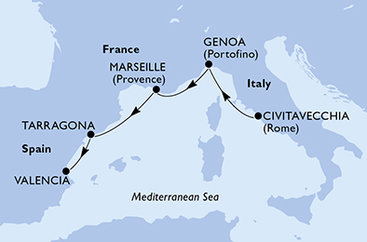 Itálie, Francie, Španělsko z Civitavecchia na lodi MSC Orchestra