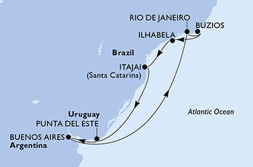Argentina, Brazílie, Uruguay z Buenos Aires na lodi MSC Splendida