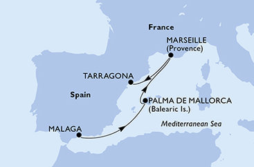 Španělsko, Francie z Málagy na lodi MSC Meraviglia