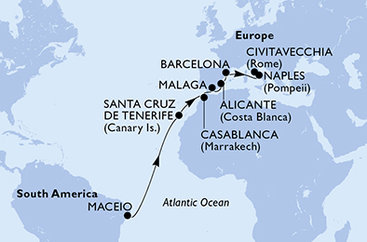 Brazílie, Španělsko, Maroko, Itálie z Maceia na lodi MSC Divina