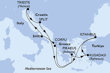Řecko, Turecko, Itálie, Chorvatsko z Pirea na lodi MSC Seaview