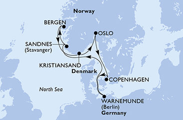 Německo, Norsko, Dánsko z Warnemünde na lodi MSC Splendida