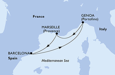 Španělsko, Itálie, Francie z Barcelony na lodi MSC Splendida