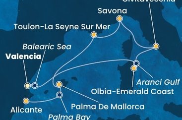 Španělsko, , Itálie, Francie z Valencie na lodi Costa Pacifica