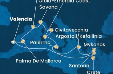Španělsko, Řecko, Itálie, Francie z Valencie na lodi Costa Pacifica