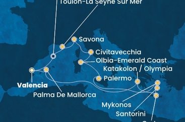 Španělsko, Řecko, Itálie, Francie z Valencie na lodi Costa Pacifica