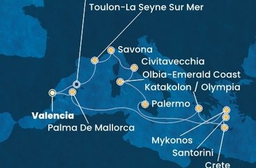 Španělsko, Řecko, Itálie, Francie z Valencie na lodi Costa Pacifica