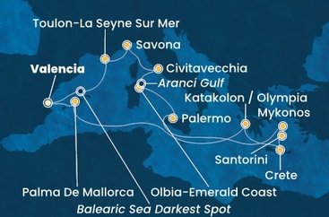 Španělsko, Řecko, Itálie, Francie z Valencie na lodi Costa Pacifica