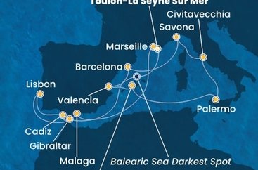 Francie, Španělsko, Mallorca, Sicílie, Itálie, Velká Británie, Portugalsko z Toulonu na lodi Costa Pacifica