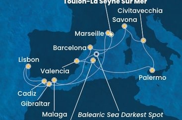 Francie, Španělsko, Itálie, Velká Británie, Portugalsko z Toulonu na lodi Costa Pacifica
