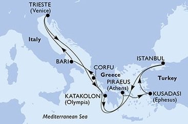 Z Itálie do Turecka se zastávkou v Řecku na lodi MSC Splendida