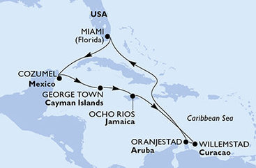 Ochutnávka Karibiku přes Mexico k břehům Aruby na MSC Divina